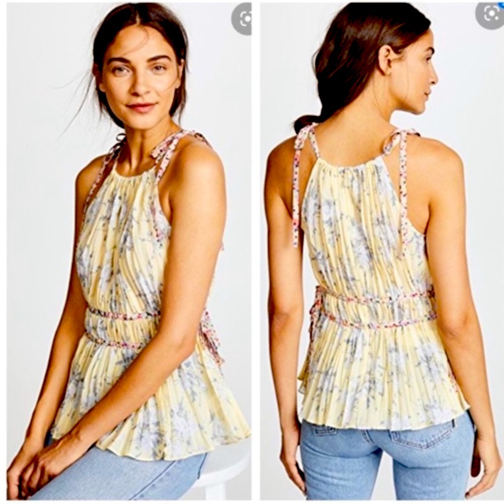 Rebecca Taylor Size: 2 Cotton/Silk Blend Sleeveless Floral Blouse. Lemon Rose.